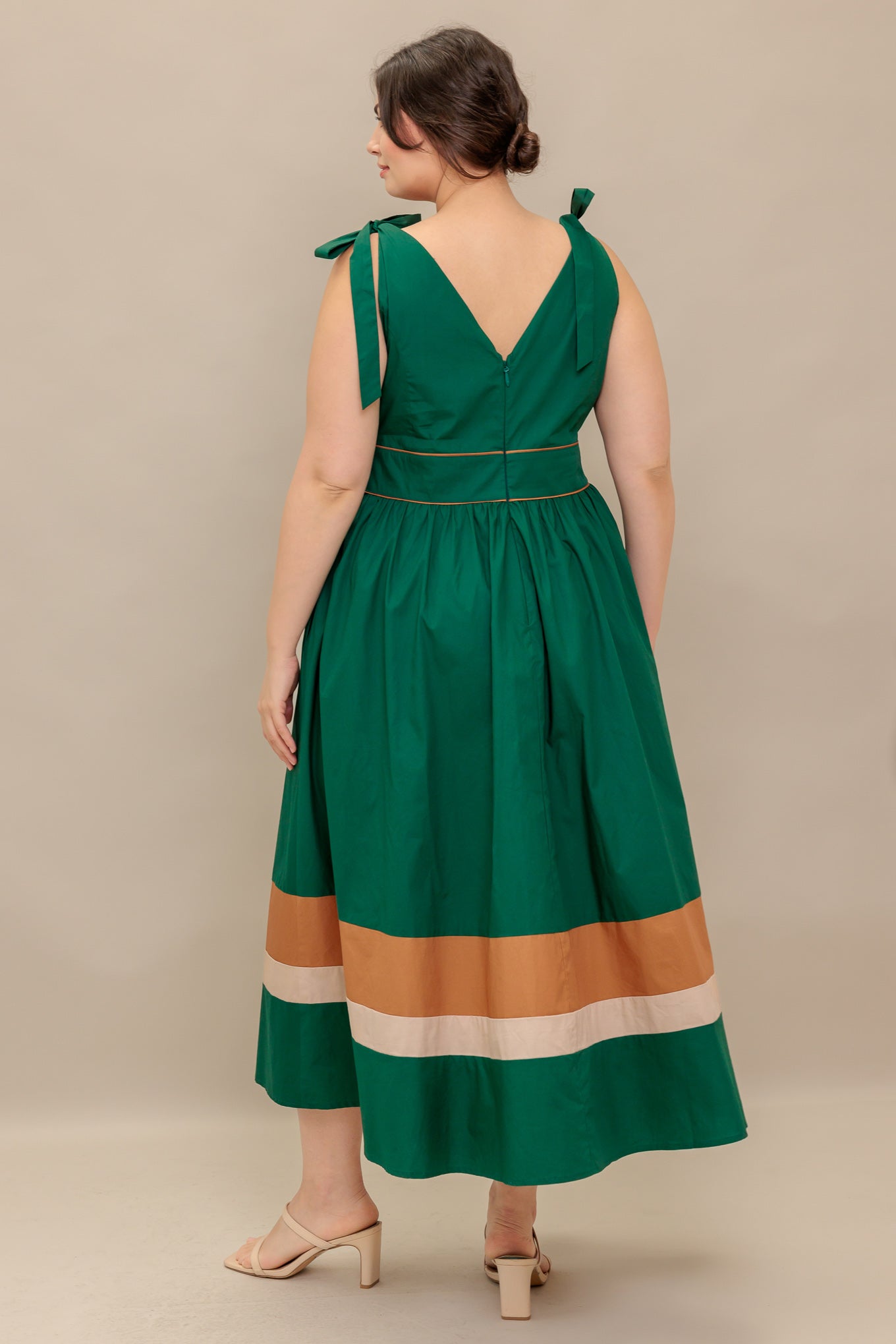 FOREST CHARM WOVEN COLOR BLOCKED MIDI DRESS Flying Tomato